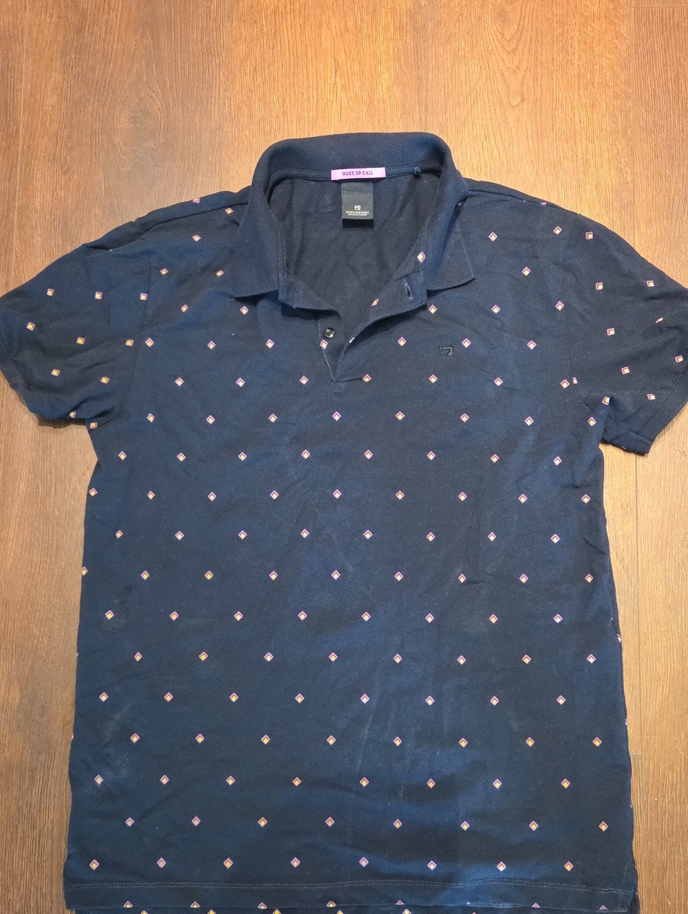 Scotch & Soda Dark Navy Polo with Pink Diamond Motif